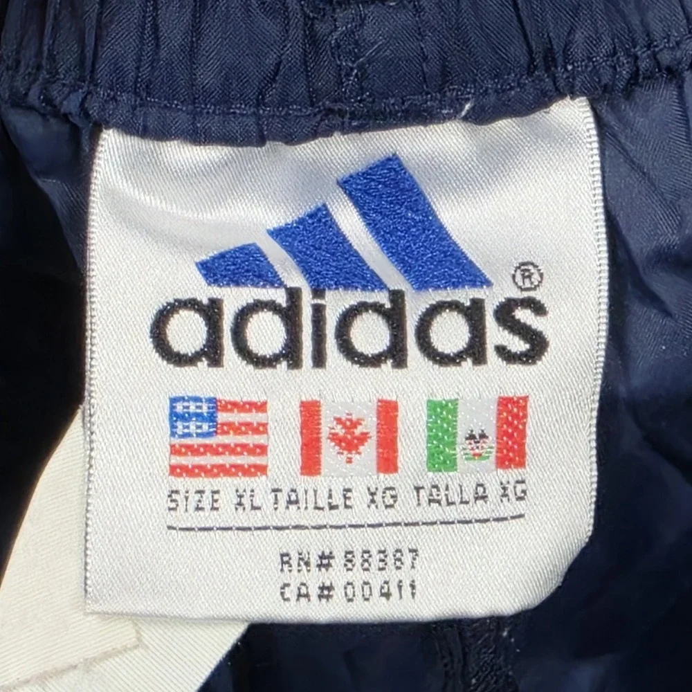 Vintage 90s Adidas Nylon Track‎ Pants Mens XL Navy Blue 3 Stripe Zip Ankle Gym